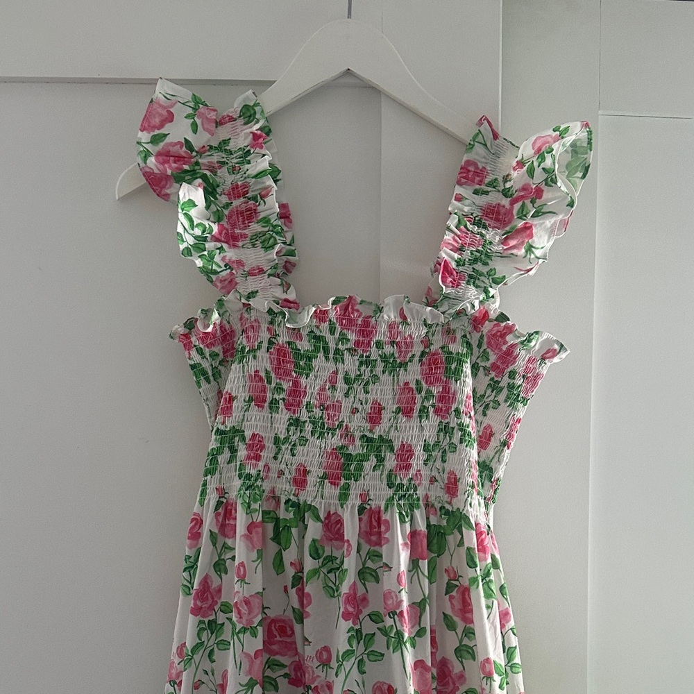 Hill House Floral Smocked Ellie Nap Sundress in White, Pink & Green
